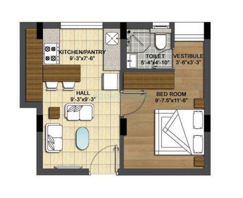 Floor plan of 1 BHK 458 Sq. Ft. Apartment in Radiance Realty Shine, Chennai
