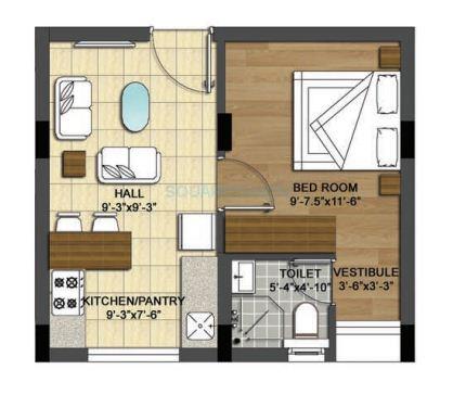 Floor plan of 1 BHK 501 Sq. Ft. Apartment in Radiance Realty Shine, Chennai