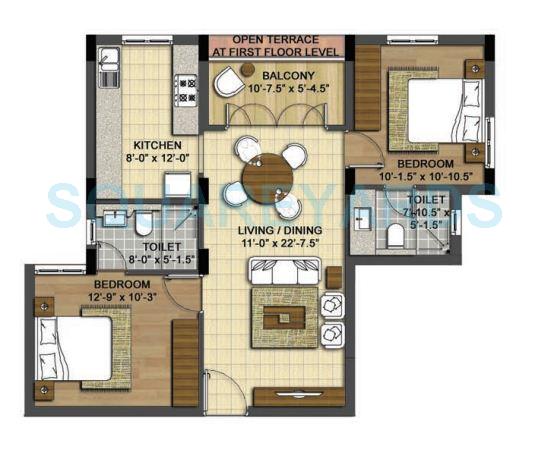 Floor plan of 2 BHK 1041 Sq. Ft. Apartment in Radiance Realty Shine, Chennai