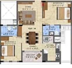 Floor plan of 2 BHK 588 Sq. Ft. Apartment in Radiance The Pride, Chennai
