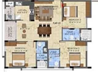 Floor plan of 3 BHK 1564 Sq. Ft. Apartment in Radiance The Pride, Chennai