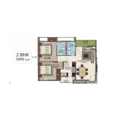 Floor plan of 2 BHK 1040 Sq. Ft. Apartment in Rainbow Chetna, Chennai