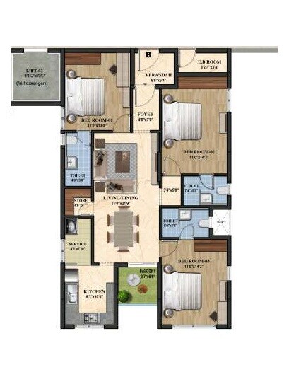 3 BHK 1695 Sq. Ft. Apartment