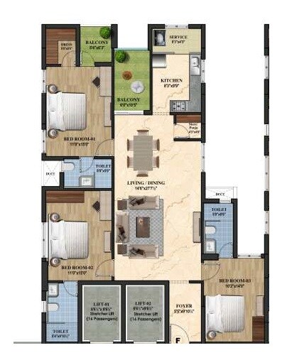 3 BHK 2000 Sq. Ft. Apartment