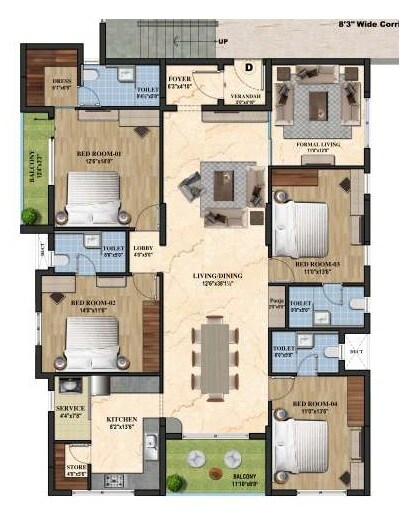 Floor plan of 4 BHK 2760 Sq. Ft. Apartment in Rainbow Girnar, Chennai
