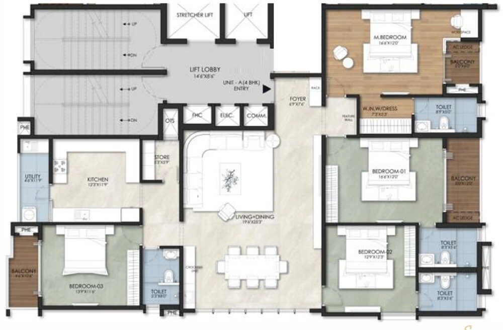 Floor plan of 4 BHK 2600 Sq. Ft. Apartment in Rainbow Prestige, Chennai