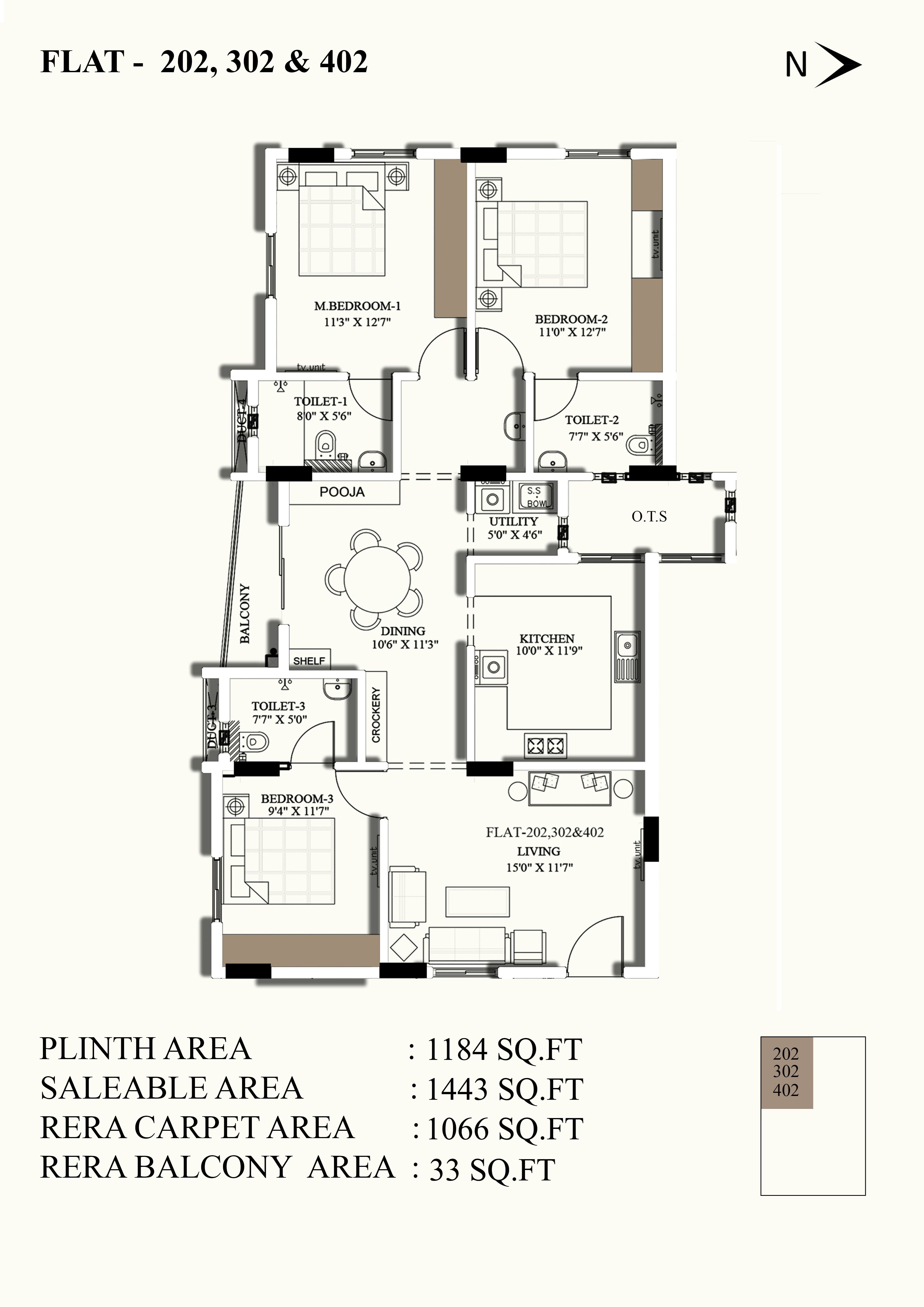 Floor plan of 2 BHK 938 Sq. Ft. Apartment in Ramaniyam Anantiya, Chennai