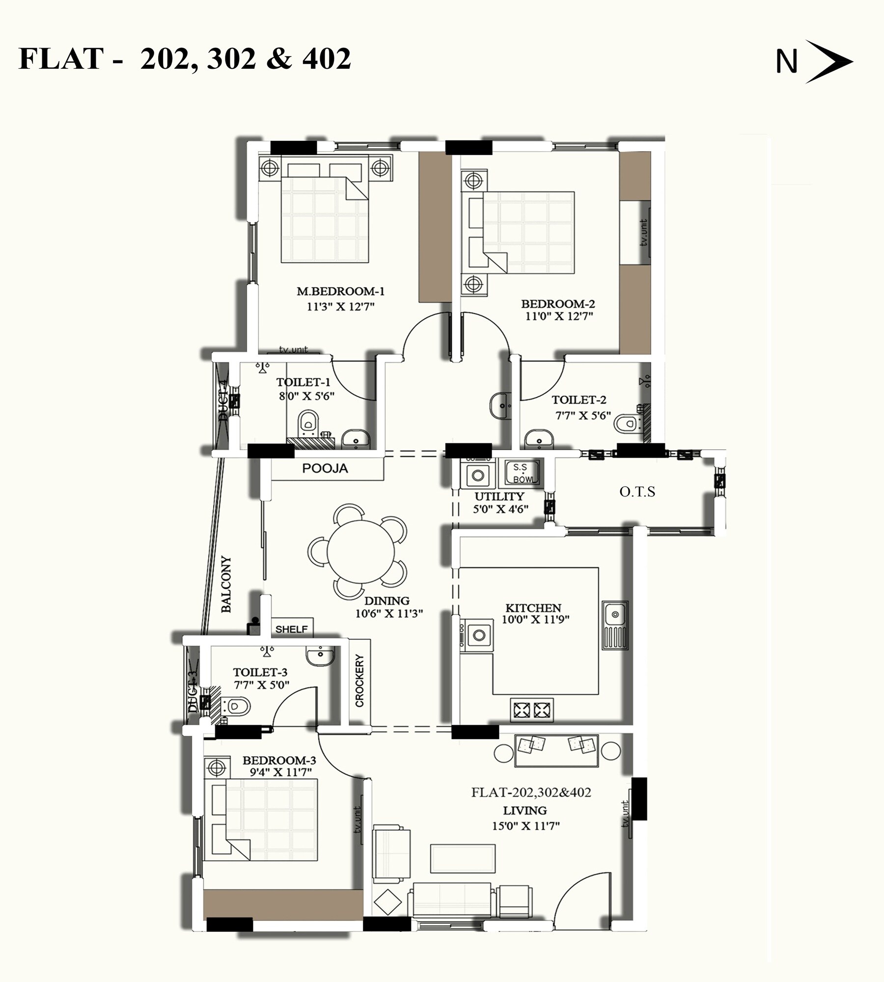 3 BHK 1443 Sq. Ft. Apartment