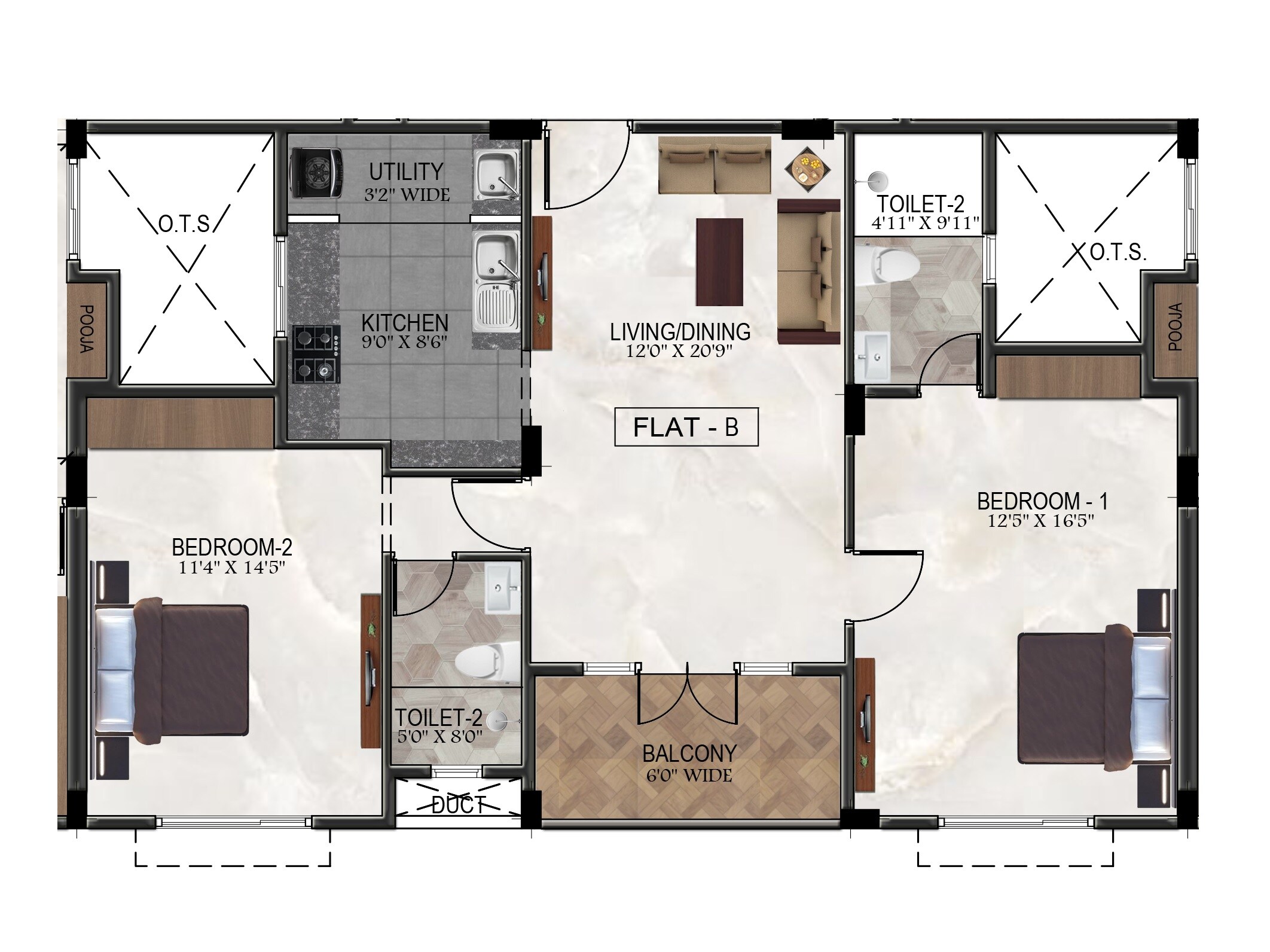 Floor plan of 2 BHK 1078 Sq. Ft. Apartment in Ramaniyam Ankur, Chennai