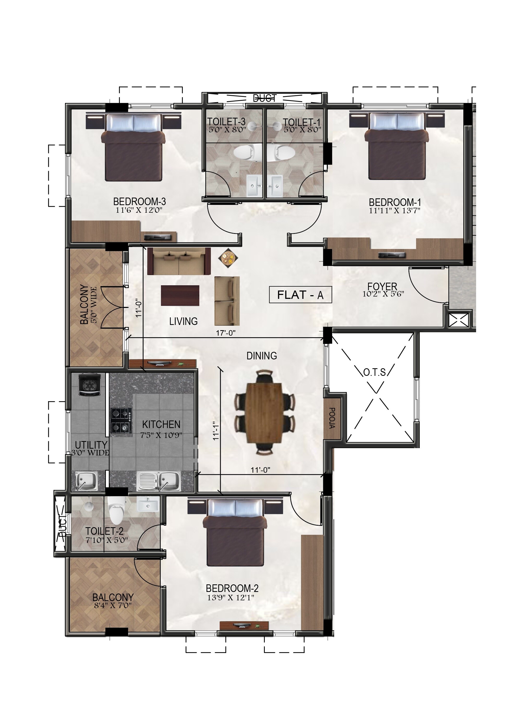 Floor plan of 3 BHK 1561 Sq. Ft. Apartment in Ramaniyam Ankur, Chennai
