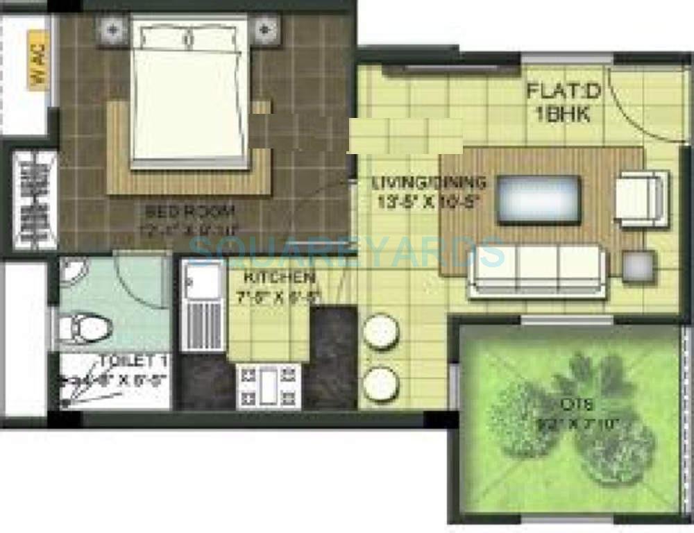 Floor plan of 1 BHK 500 Sq. Ft. Apartment in Ramaniyam Chaitanya, Chennai