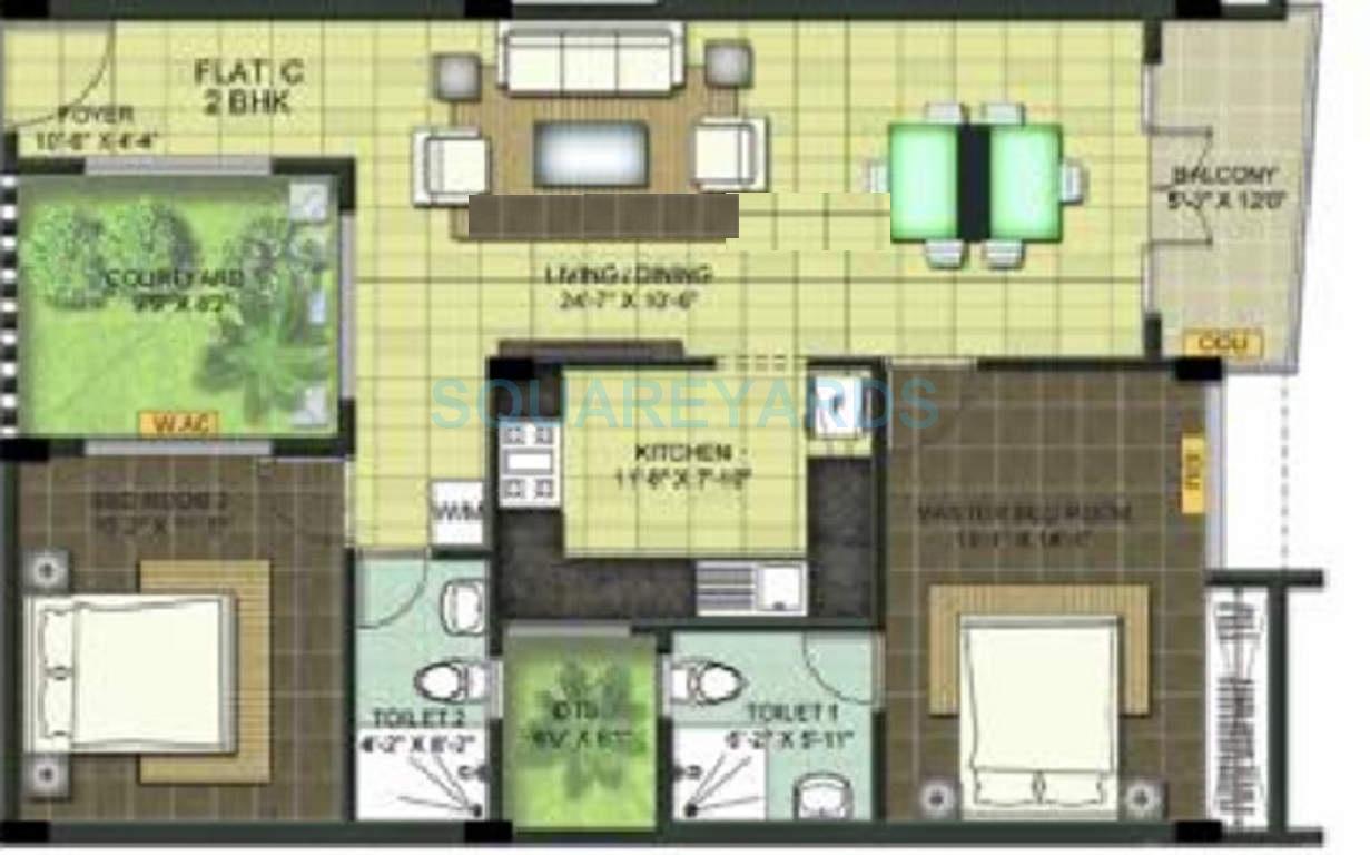 Floor plan of 2 BHK 1111 Sq. Ft. Apartment in Ramaniyam Chaitanya, Chennai