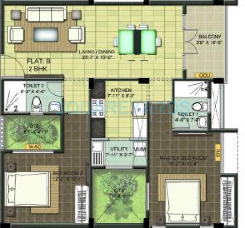 Floor plan of 2 BHK 1144 Sq. Ft. Apartment in Ramaniyam Chaitanya, Chennai