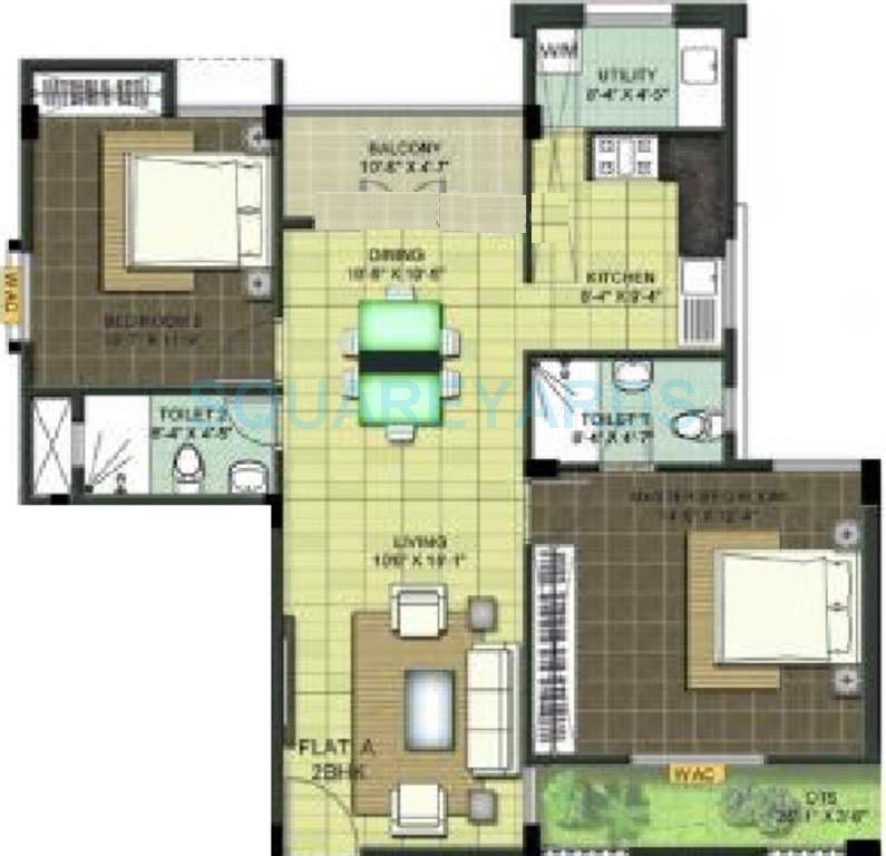 Floor plan of 2 BHK 1146 Sq. Ft. Apartment in Ramaniyam Chaitanya, Chennai