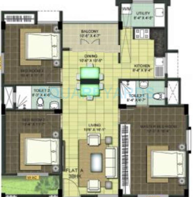 Floor plan of 3 BHK 1312 Sq. Ft. Apartment in Ramaniyam Chaitanya, Chennai
