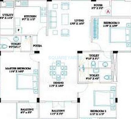 Floor plan of 3 BHK 1674 Sq. Ft. Apartment in Ramaniyam Classic Rudra, Chennai