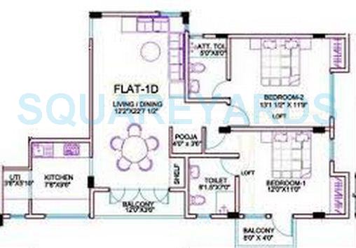 Floor plan of 2 BHK 1251 Sq. Ft. Apartment in Ramaniyam Gatsby, Chennai