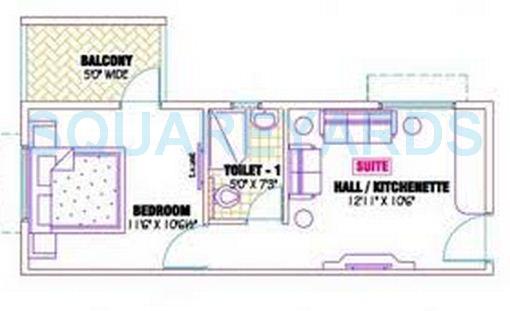 Floor plan of 1 BHK 487 Sq. Ft. Apartment in Ramaniyam Gauravv Ph 2 Block Ii, Chennai