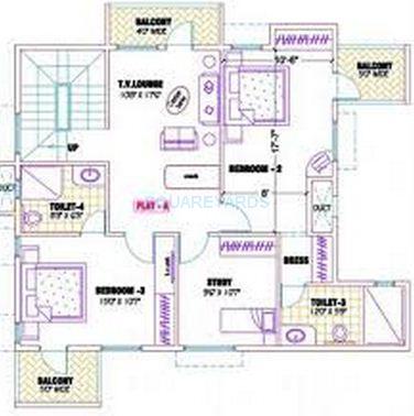 Floor plan of 2 BHK 2762 Sq. Ft. Apartment in Ramaniyam Gauravv Ph 2 Block Ii, Chennai
