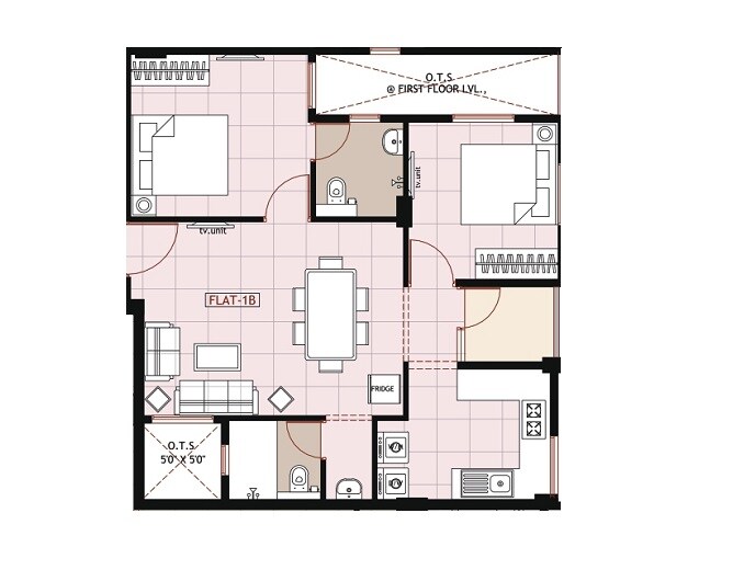 2 BHK 825 Sq. Ft. Apartment