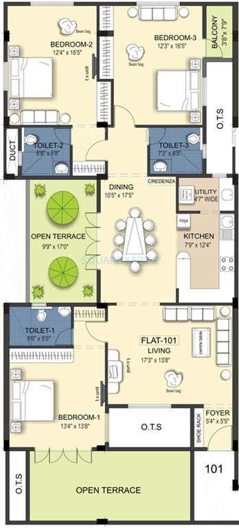 Floor plan of 3 BHK 2165 Sq. Ft. Apartment in Ramaniyam Kattima, Chennai