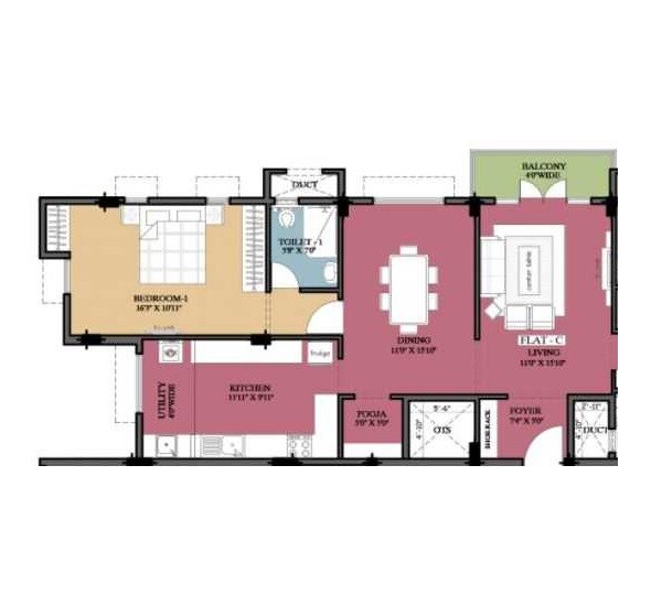 Floor plan of 1 BHK 448 Sq. Ft. Apartment in Ramaniyam Lotus, Chennai