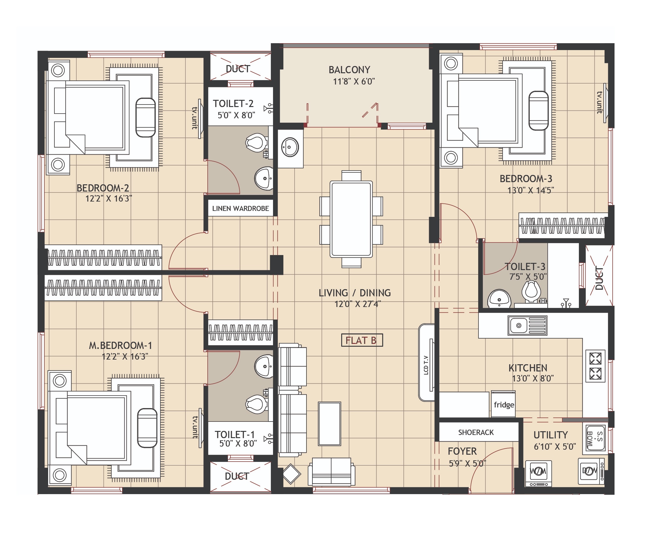 3 BHK 1671 Sq. Ft. Apartment in Ramaniyam Prema Saraswathi