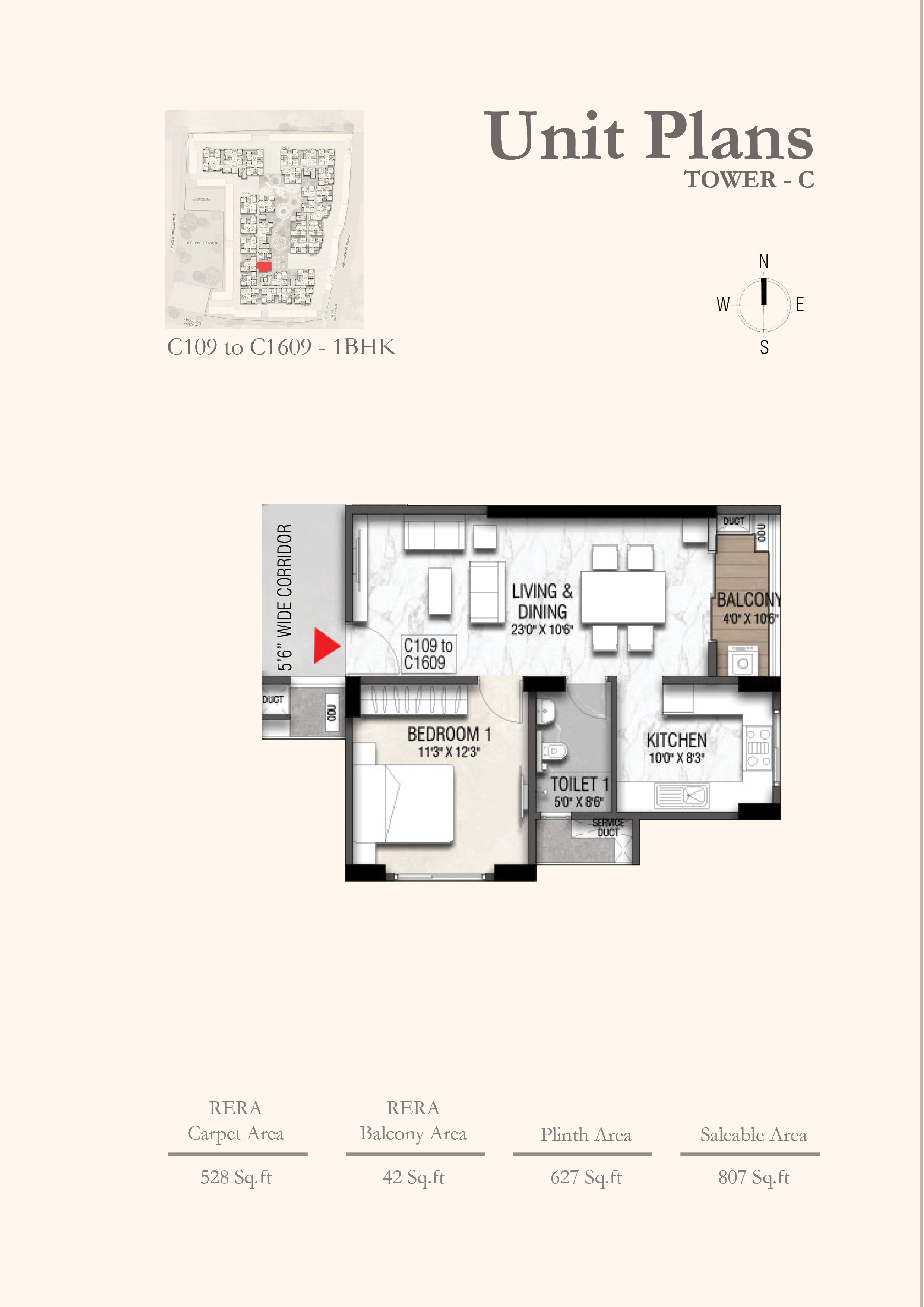 Floor plan of 1 BHK 807 Sq. Ft. Apartment in Ramaniyam Sai Aranya, Chennai