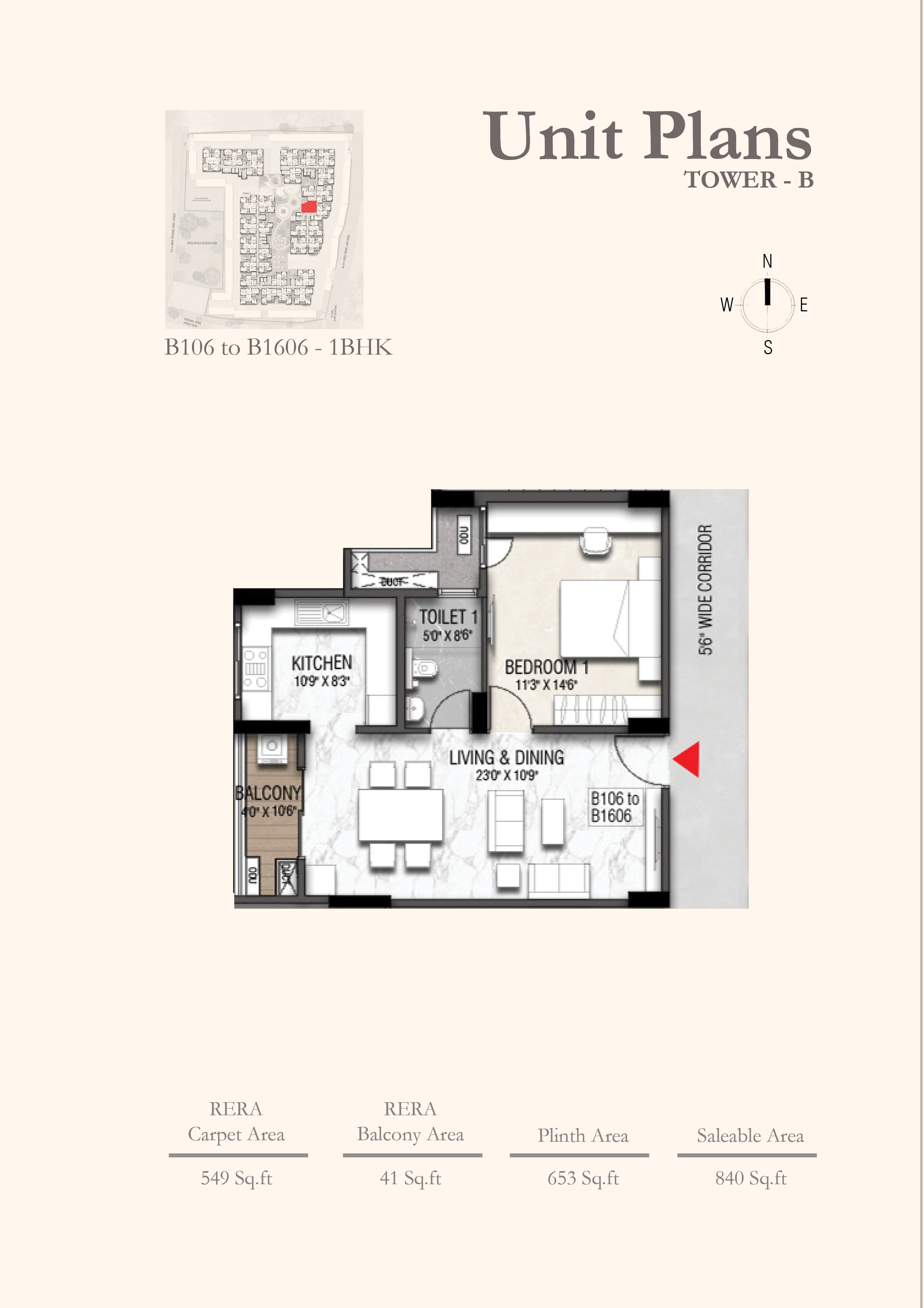 Floor plan of 1 BHK 840 Sq. Ft. Apartment in Ramaniyam Sai Aranya, Chennai
