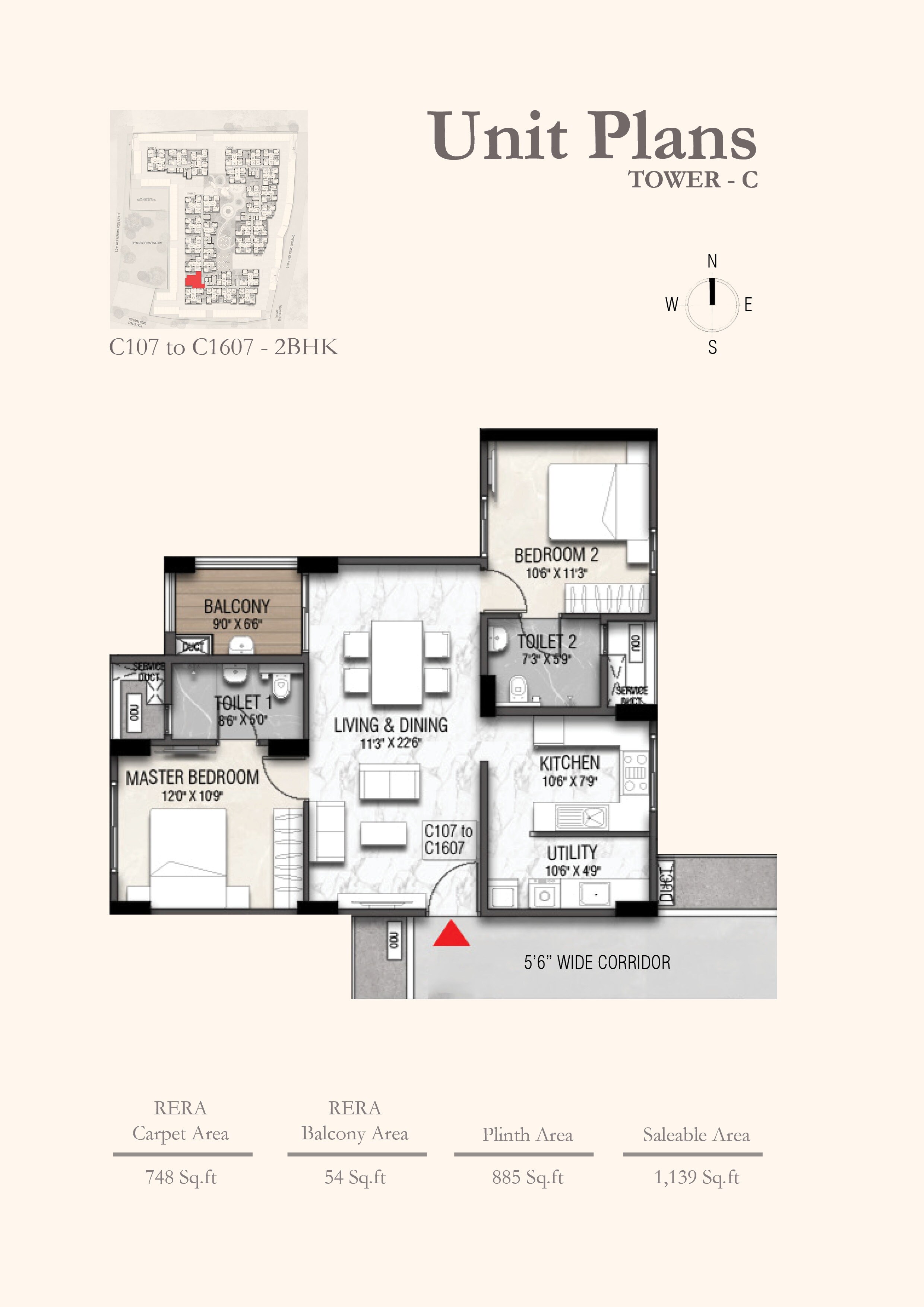 Floor plan of 2 BHK 1139 Sq. Ft. Apartment in Ramaniyam Sai Aranya, Chennai