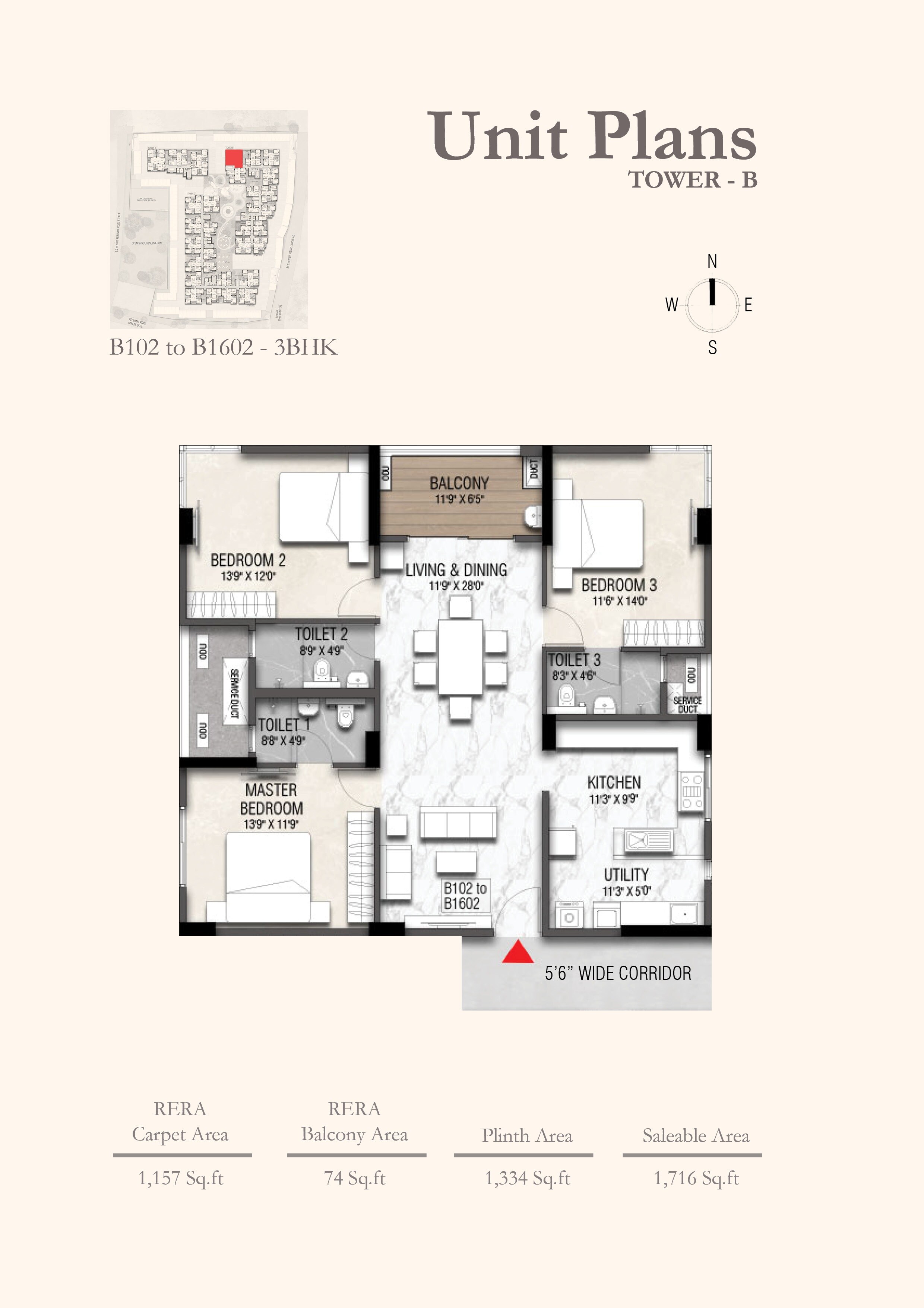 Floor plan of 3 BHK 1716 Sq. Ft. Apartment in Ramaniyam Sai Aranya, Chennai