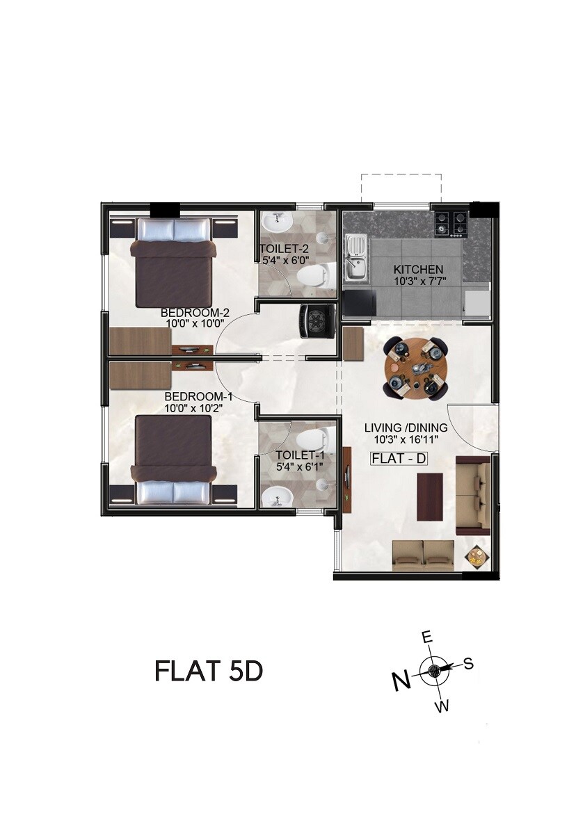 Floor plan of 2 BHK 721 Sq. Ft. Apartment in Ramaniyam Sastha, Chennai