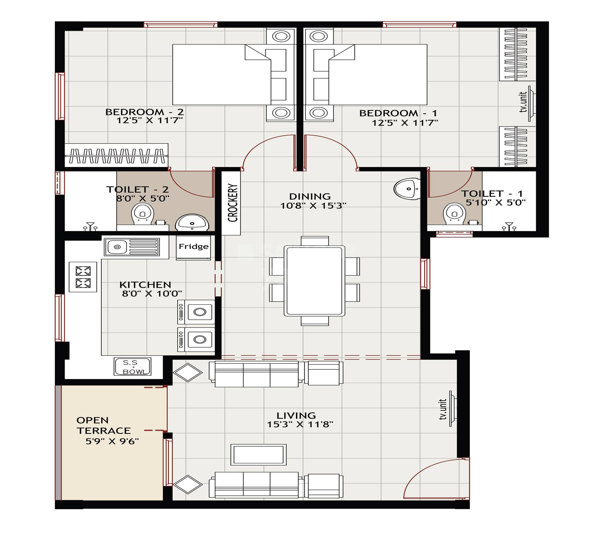 2 BHK 972 Sq. Ft. Apartment in Ramaniyam Shyamala