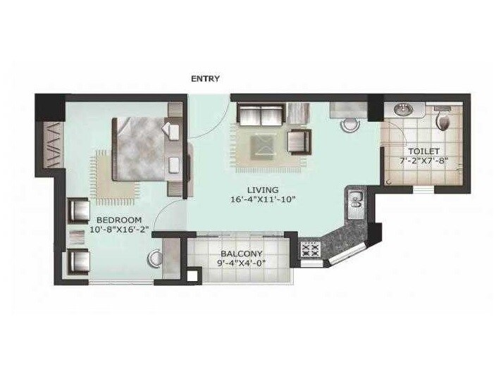 Floor plan of 1 BHK 721 Sq. Ft. Apartment in Ramky Atlantis, Chennai