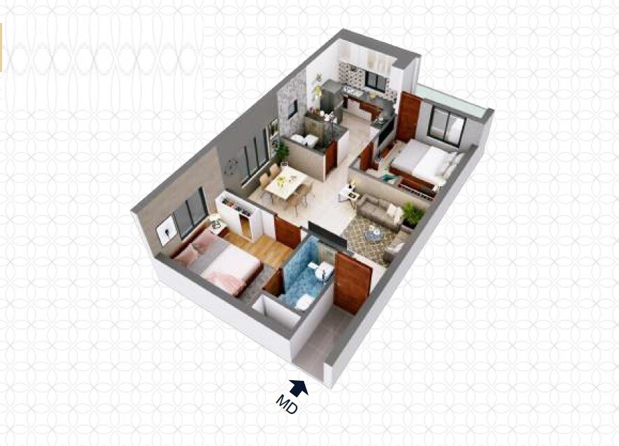 Floor plan of 2 BHK 845 Sq. Ft. Apartment in RC First Pride, Chennai