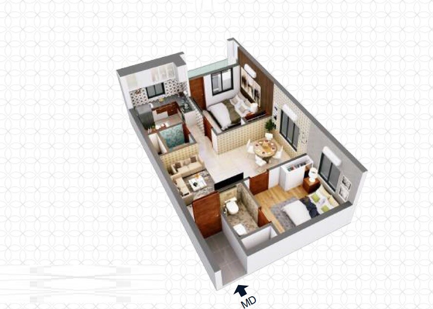 Floor plan of 2 BHK 855 Sq. Ft. Apartment in RC First Pride, Chennai