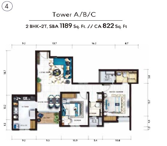 Floor plan of 2 BHK 1189 Sq. Ft. Apartment in Risland The Ace, Chennai