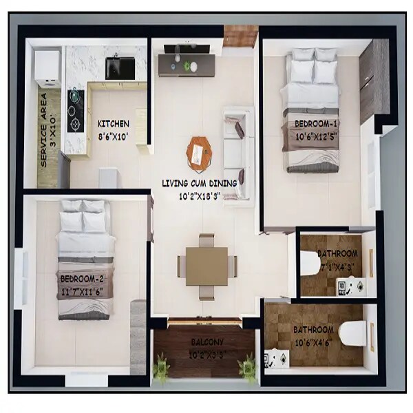 2 BHK 1062 Sq. Ft. Apartment