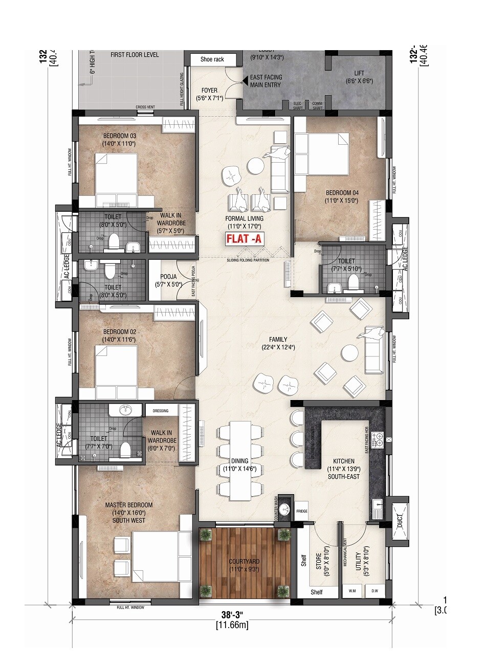 Floor plan of 4 BHK Apartment - 2672 sq. ft. in Rohini The Master Piece, Chennai