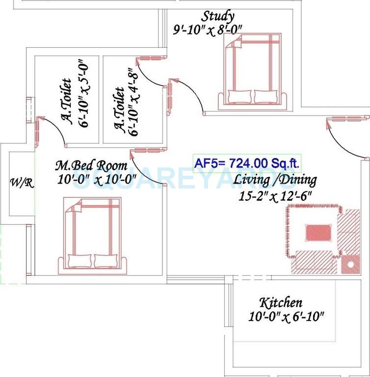 Floor plan of 2 BHK 724 Sq. Ft. Apartment in Royal Splendour Aadhira, Chennai