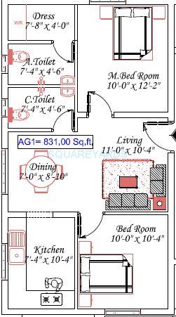Floor plan of 2 BHK 831 Sq. Ft. Apartment in Royal Splendour Alankrita, Chennai