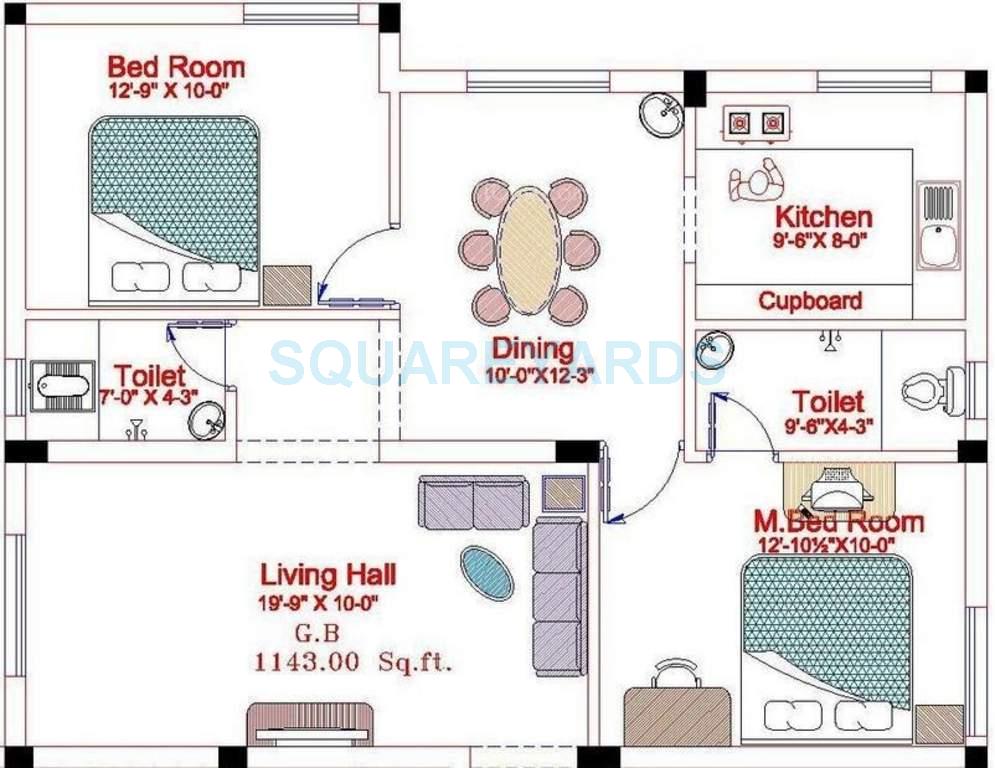 Floor plan of 2 BHK 1132 Sq. Ft. Apartment in Royal Splendour Matsya, Chennai