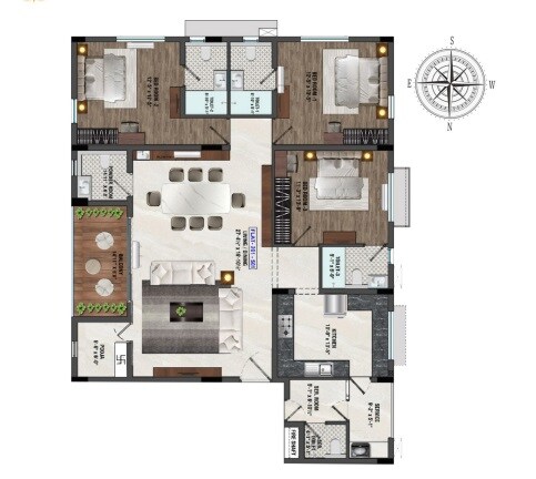 Floor plan of 3 BHK 1700 Sq. Ft. Apartment in RPN Brindavan, Chennai