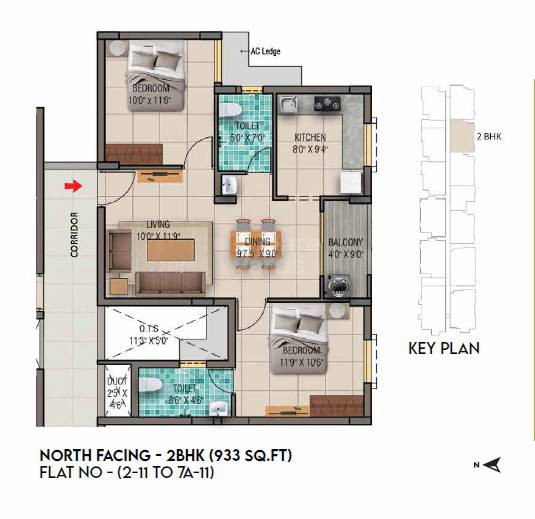 2 BHK 933 Sq. Ft. Apartment in Ruby Horizon