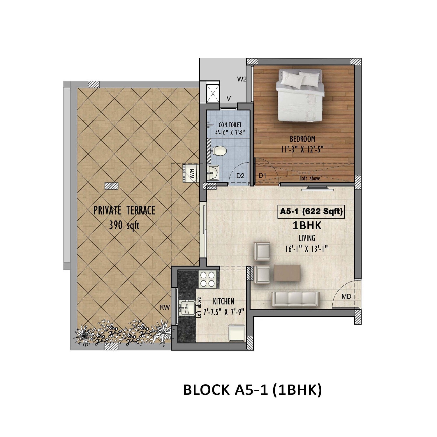 Floor plan of 1 BHK 622 Sq. Ft. Apartment in Ruby Nakshatra, Chennai