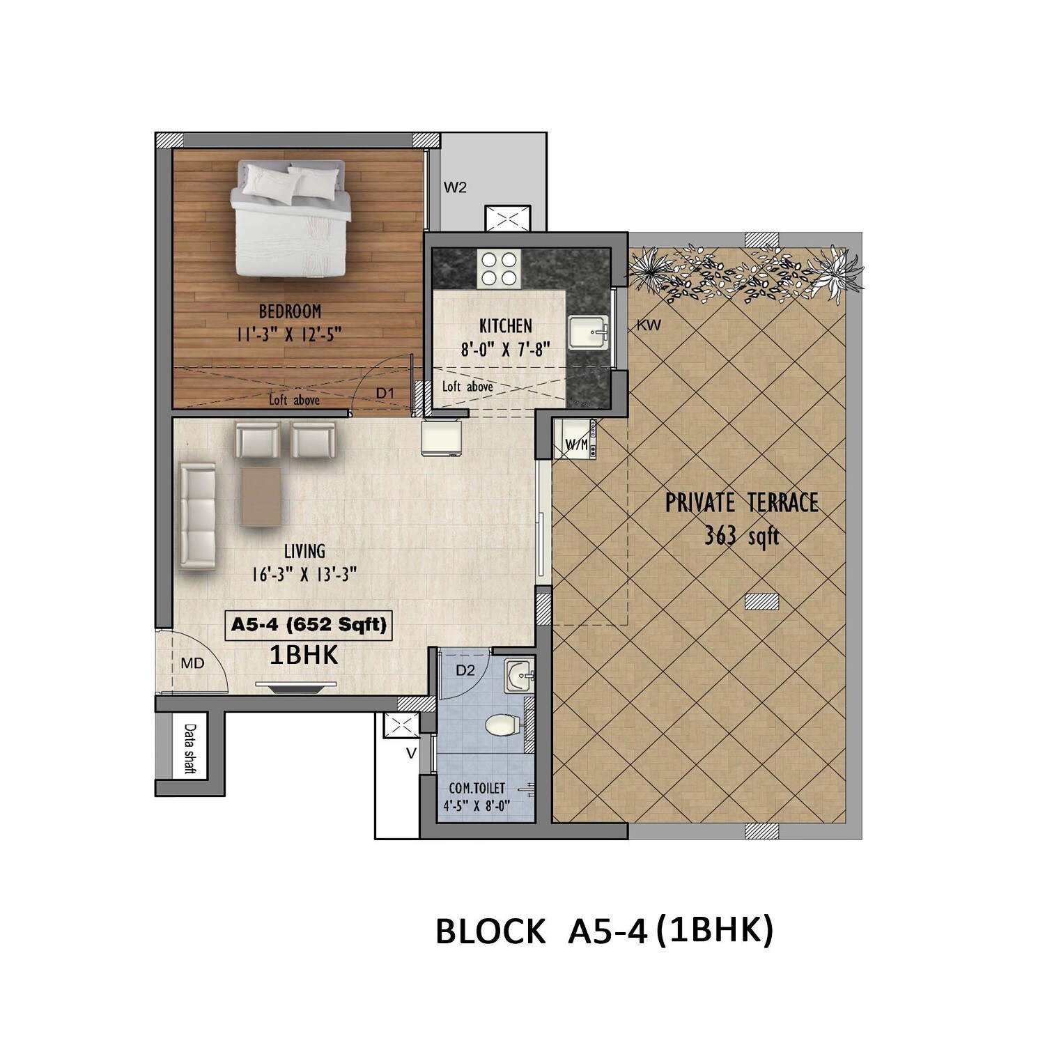 Floor plan of 1 BHK 652 Sq. Ft. Apartment in Ruby Nakshatra, Chennai