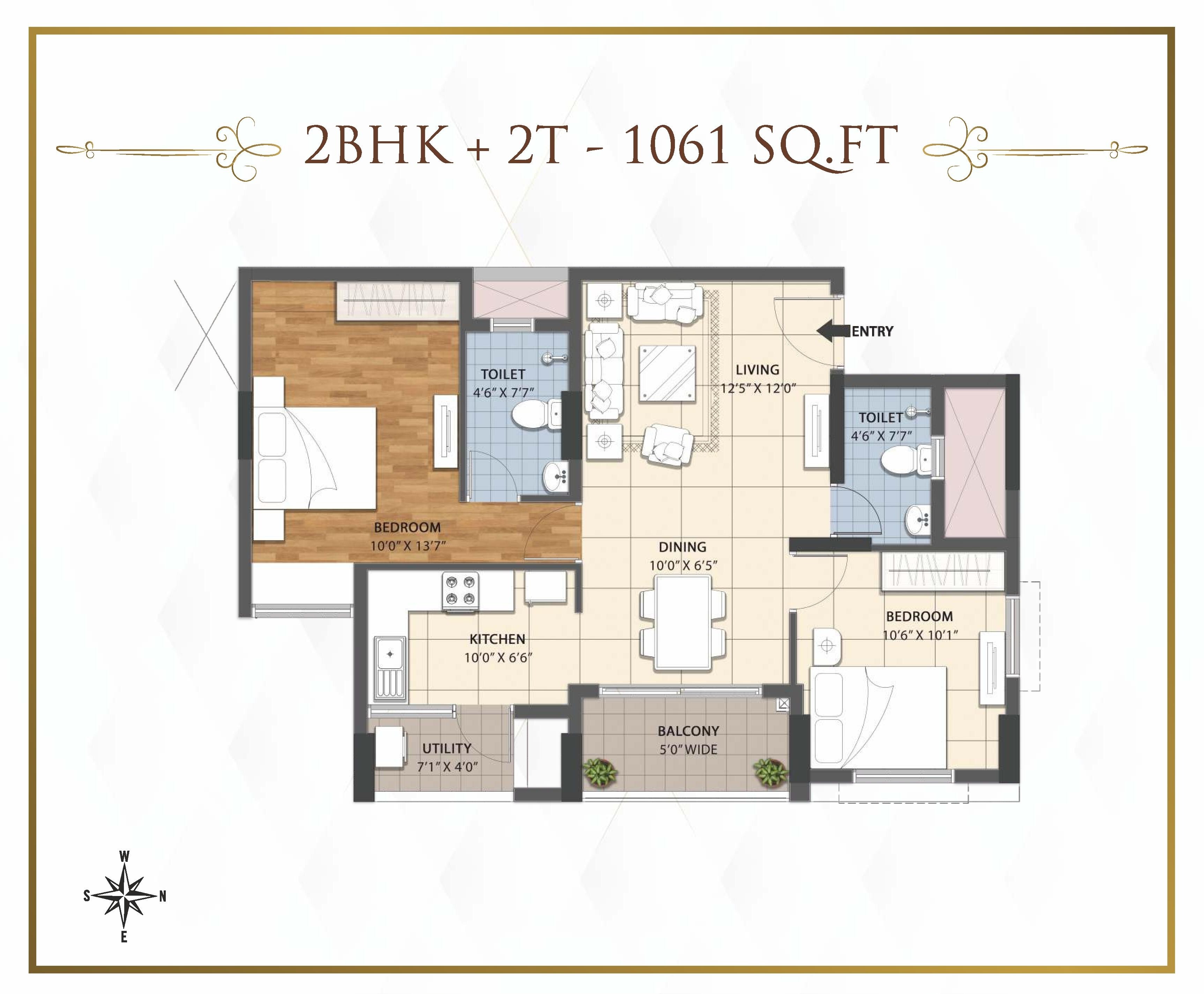 2 BHK 1061 Sq. Ft. Apartment
