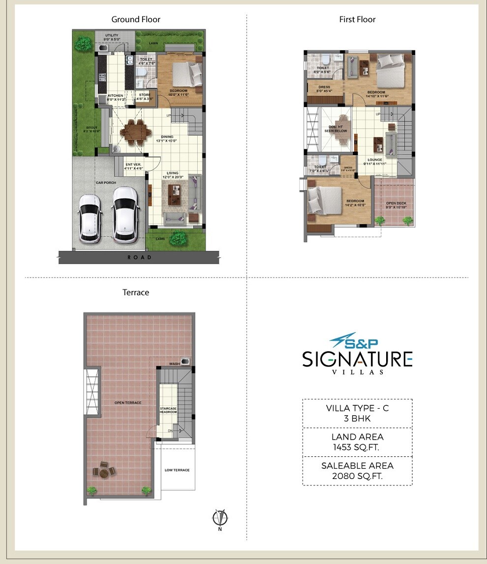 Floor plan of 3 BHK 2080 Sq. Ft. Villa in S And P Signature Villas, Chennai
