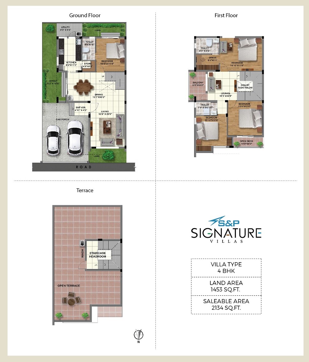Floor plan of 4 BHK 2134 Sq. Ft. Villa in S And P Signature Villas, Chennai