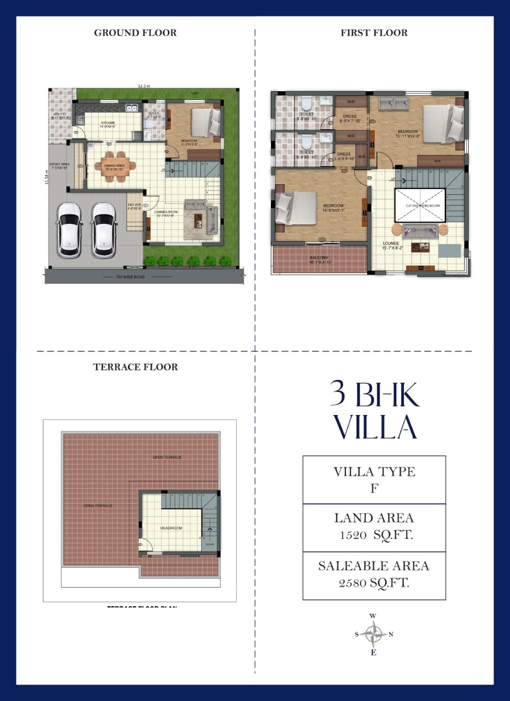 Floor plan of 3 BHK 2580 Sq. Ft. Villa in S And P The Address, Chennai